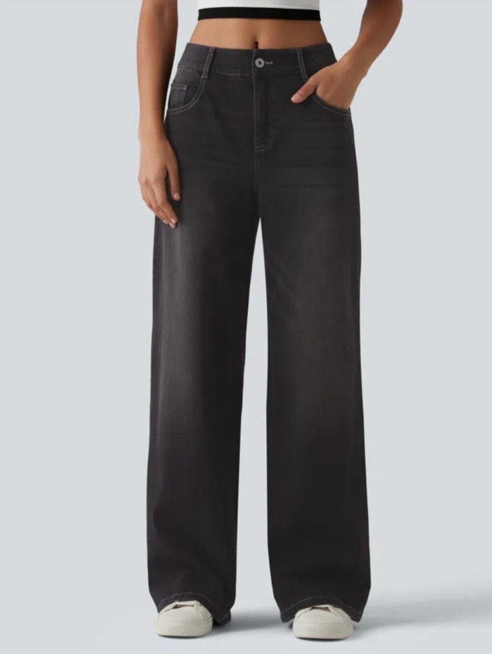 HALARA Flex Denim Wide-Leg Pants in Charcoal Black